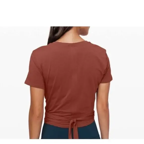 Lululemon Time To Restore Short Sleeve Wrap Top Rustic Clay Medium - Picture 10 of 10